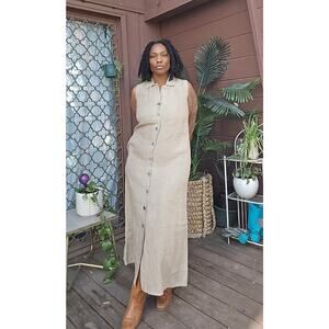 Kleen USA 100% Linen Button-Up Maxi Dress Small Beige Lagom Coastal Minimalist